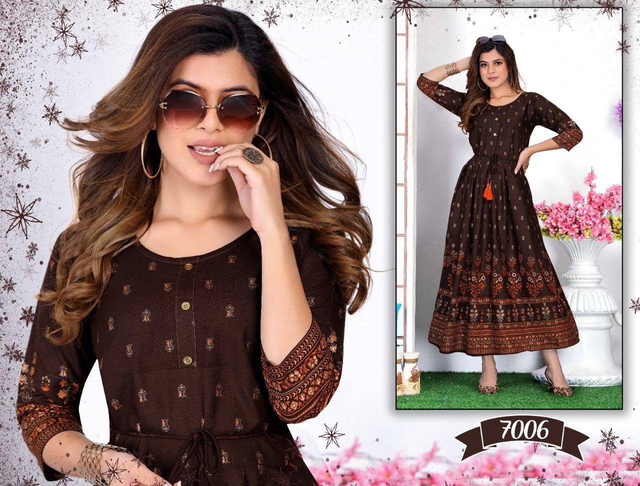 Golden Albeli New Printed Designer Fancy Wear Long Anarkali Kurti Collection